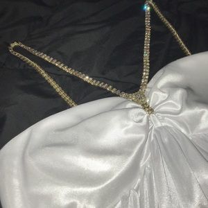 White faux satin formal dress